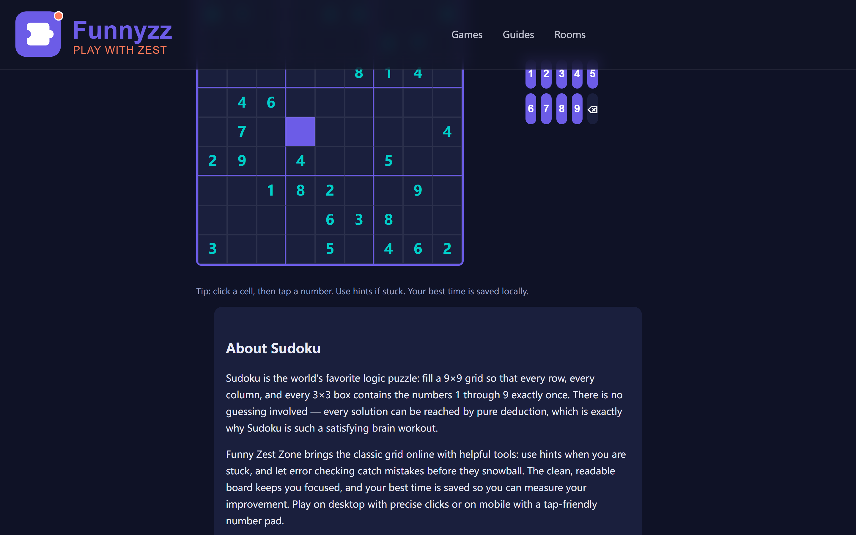 Sudoku medium difficulty gameplay showing a partially solved 9x9 grid with given clues and player placements